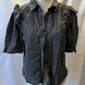 Who What Wear Charcoal Ruffle (100% Cotton) Blouse - size Small